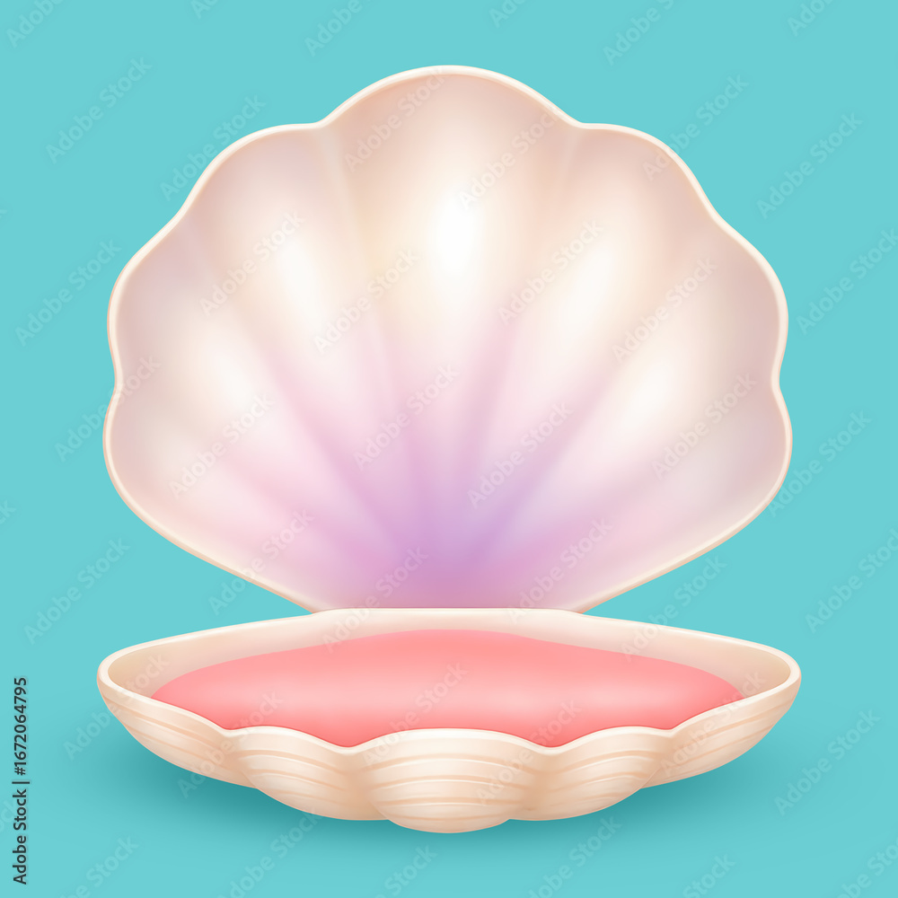 Open Clam Shell: A beautifully rendered illustration of an open clam shell, showcasing its delicate, pearlescent interior against a backdrop of serene sea color. Capturing the essence of marine life. Open Clam Shell: A beautifully rendered illustration of an open clam shell, showcasing its delicate, pearlescent interior against a backdrop of serene sea color. Capturing the essence of marine life.