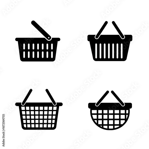 Shopping Basket Icons Four Unique Black and White Designs for Websites and Apps