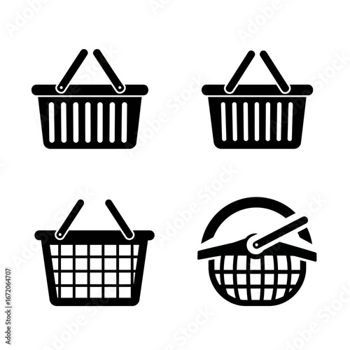 Shopping Basket Icons 4 Unique Black  White Designs for Website or App