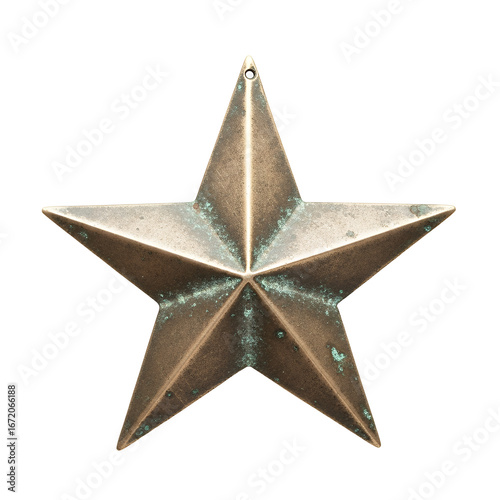 Vintage Rustic Metal Star Ornament Isolated on Black Background for Holiday or Western Decor