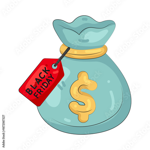 Illustration of money bag with black friday tag