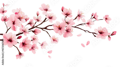 Cherry blossom branch with blooming Sakura. Realistic watercolor cherry flower