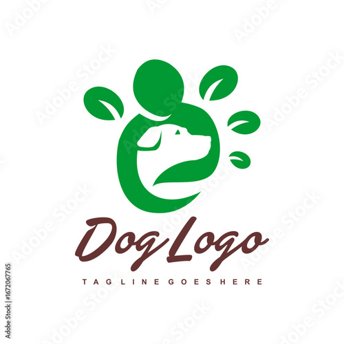 Elegant Dog Logo Design Combining Nature's Touch with a Paw Print, Leafy Elements & a Stylish Brand for Pet Businesses