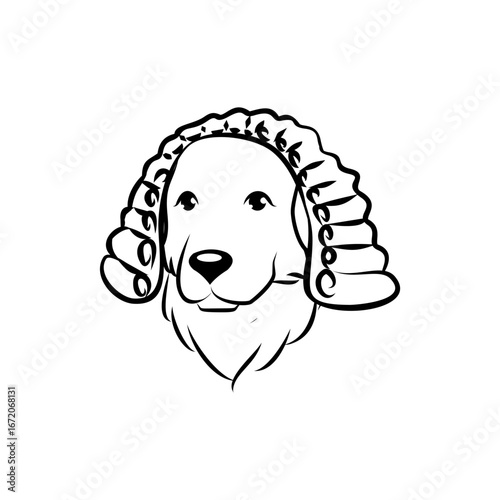 Dog Lawyer A whimsical illustration of a Golden Retriever wearing a judge's wig
