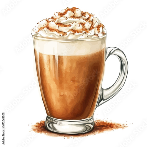 Pumpkin Spice Latte, watercolor clipart vector, isolated on a white background.