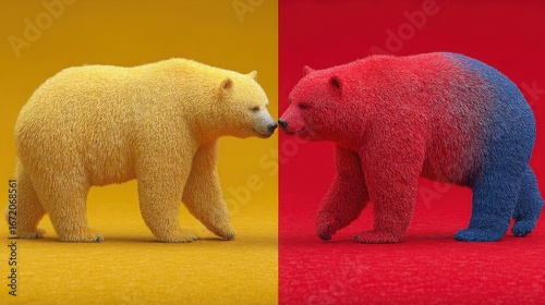Two bears depicted together in a design representing quantum aligned fib entry trend bias classifier icon concept