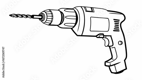 Illustration of a cordless drill with a drill bit, showcasing the tool's design and components clearly created with generated ai