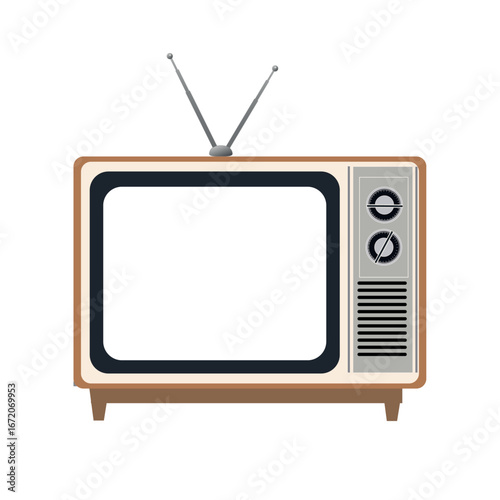 vintage tv set, vector illustration,old TV with antennas , retro television illustration  on white background
