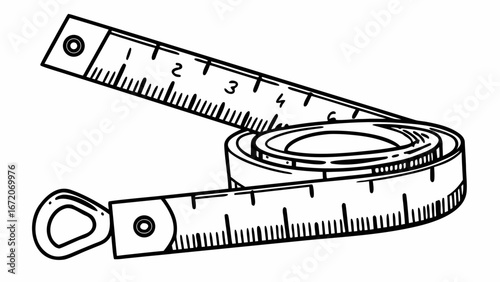 Illustration of a flexible measuring tape with visible measurements and a looped end for easy handling created with generated ai