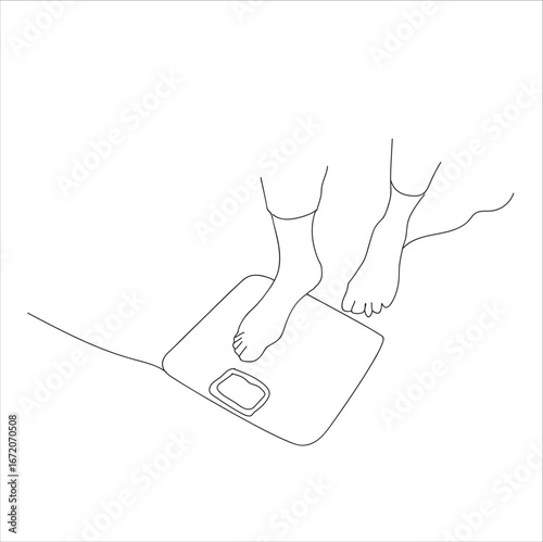 Bare Foot on Weight Scale Continuous Thin Line, weigh line art