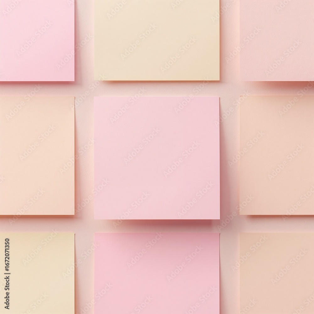 Fototapeta premium Colorful sticky notes arranged in a grid pattern on a light background, perfect for reminders and organization