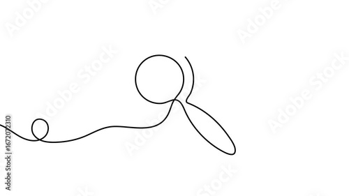 Animation of a single line drawing of magnifying glass. Continuous contour movement of a magnifying glass. Continuous video with one line.