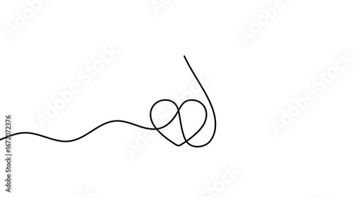 Animation of a single line drawing of drop with heart. Continuous contour movement of a drop with heart. Continuous video with one line.