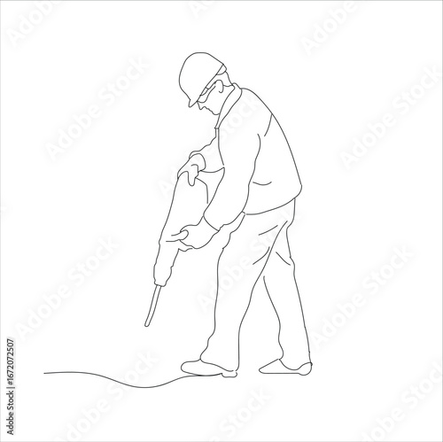 man drilling the ground line art