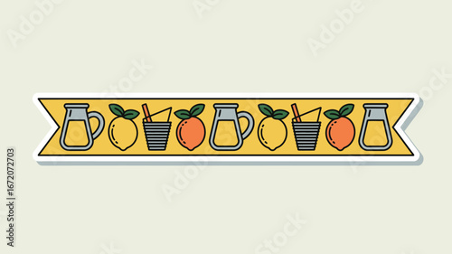 Yellow banner with alternating pitcher lemon drink and orange fruit icons in a repeating pattern design