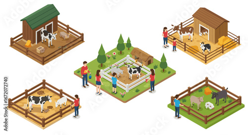 Interactive farm animal exhibits: engaging visitors with realistic isometric enclosures