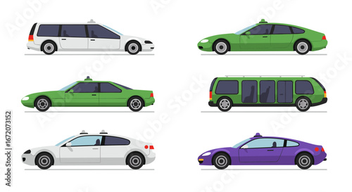 Colorful collection of modern taxis in flat design style