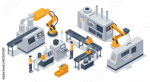 Isometric robotics and automation in a modern industrial manufacturing facility