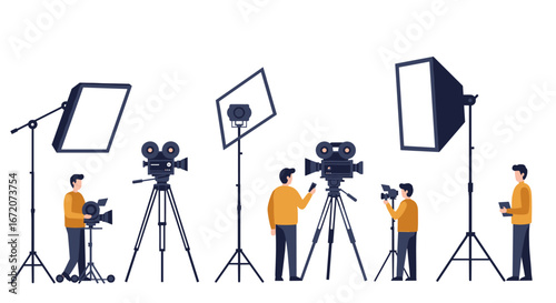 Film crew working with professional camera equipment on set
