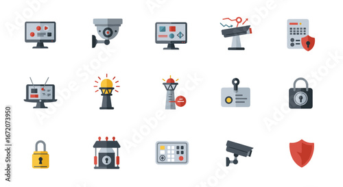 Modern security technology icons set with surveillance and protection tools
