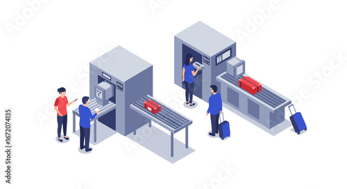 Efficient airport security screening process with baggage x-ray machines and travelers