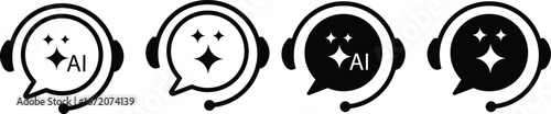 ai customer service icon set. Virtual help chat bot with headset. customer support bots
