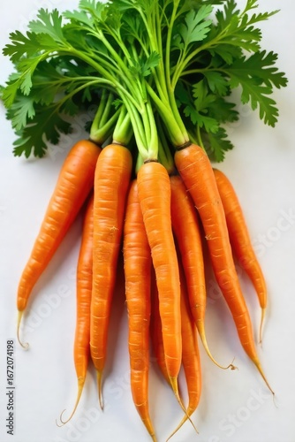 A bunch of fresh, vibrant orange carrots with their leafy green tops, ready to be used in a variety of recipes Perfect for healthy eating and cooking , beta carotene, harvest, spring