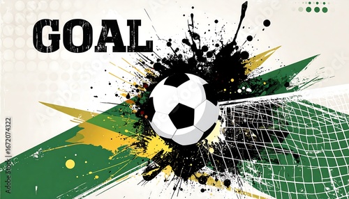 Soccer ball exploding through net, grunge effect