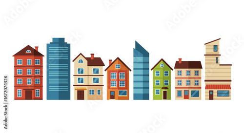 Diverse architectural cityscape with modern and traditional buildings