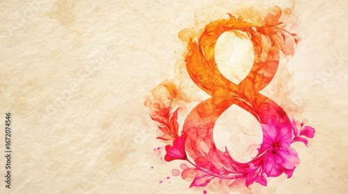 Colorful Artistic Design of Number Eight Surrounded by Floral Elements Creating a Vibrant and Eye-Catching Background for Special Occasions and Celebrations