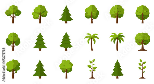 Diverse tree collection with various styles and greenery for nature design projects