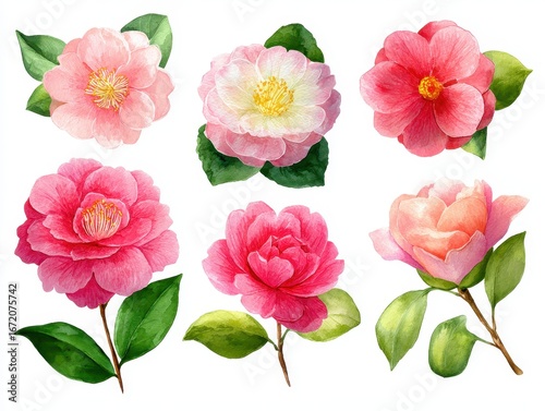 Wallpaper Mural Watercolor Camellia. A Set of Floral Camellia Flowers for Spring Invitations and Designs Torontodigital.ca