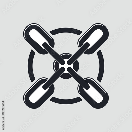 Abstract graphic design of interconnected chain links forming a circular pattern.