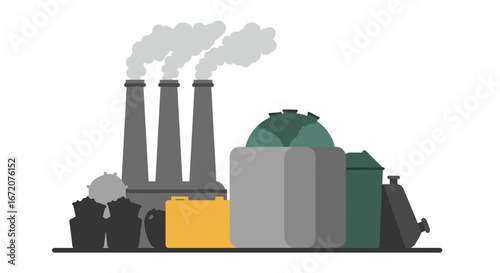 Industrial emissions and waste management in simplistic style