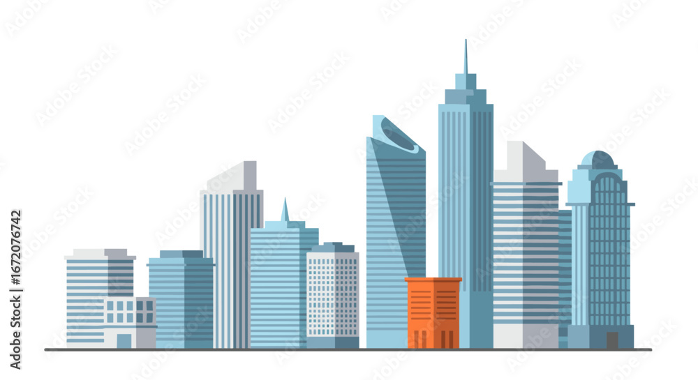 Fototapeta premium Modern cityscape with skyscrapers in flat design