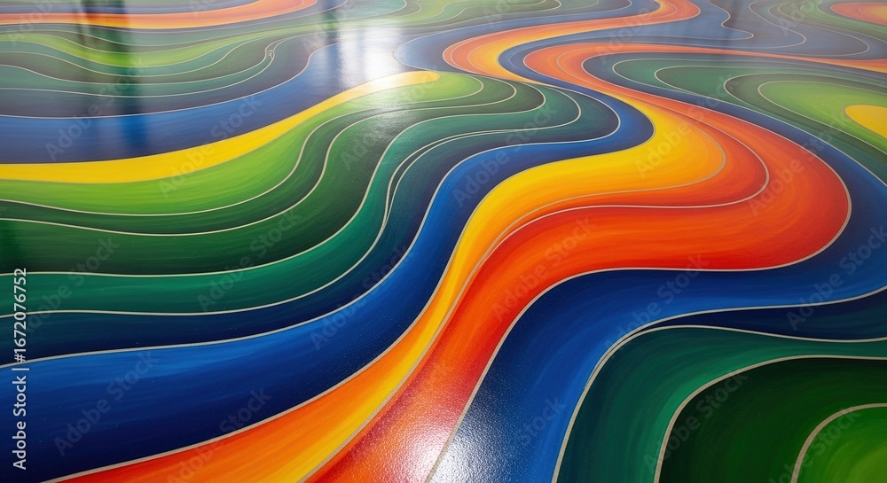 Obraz premium Winding River of Color: Abstract Floor Art with Reflective Surfa