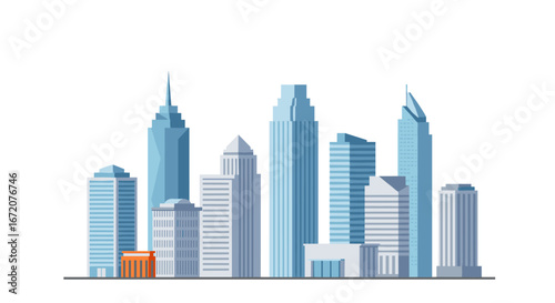 Modern urban skyline with diverse skyscrapers in flat design