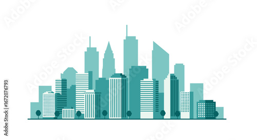 Minimalist cityscape with modern skyline design in monochrome blue hues
