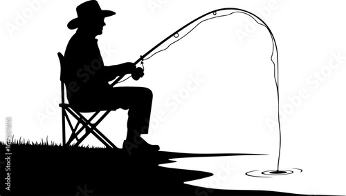 silhouette of angler with fishing rod