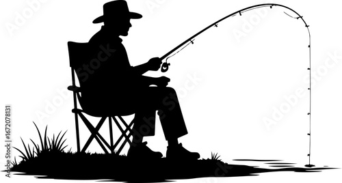silhouette of angler with fishing rod