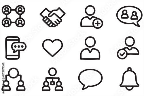 Flat line icons collection for online community and teamwork