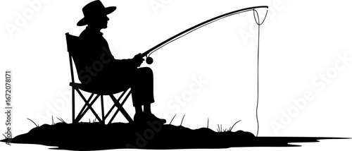 silhouette of angler with fishing rod