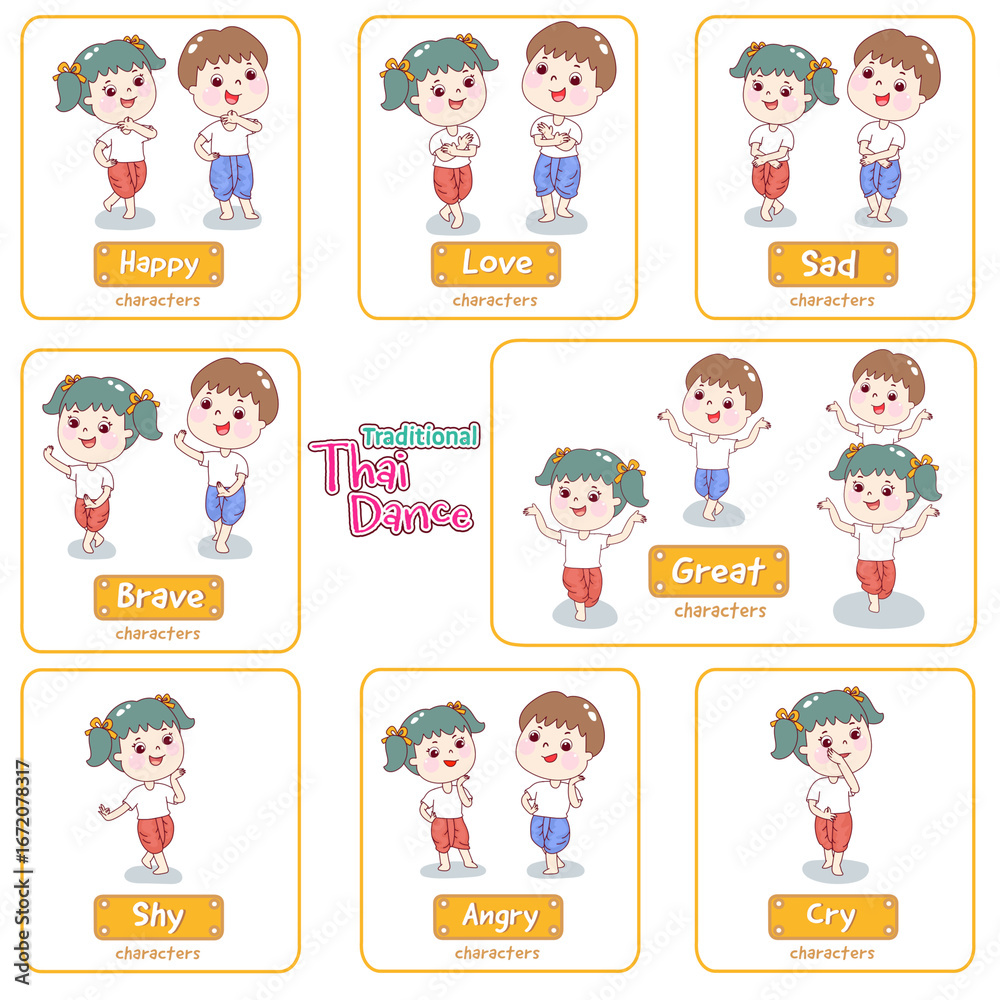 Cartoon traditional Thai dance vector. Cartoon traditional Thai dance vector.