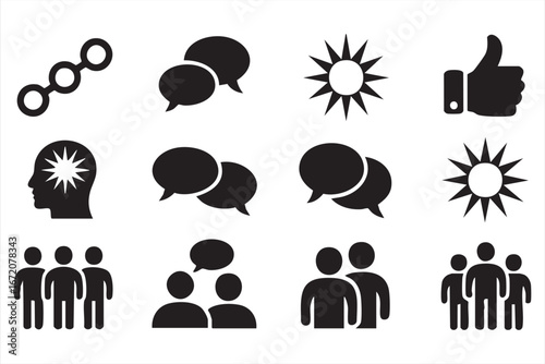People and communication silhouette icons for digital platforms