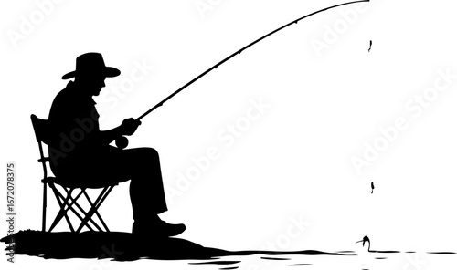 silhouette of angler with fishing rod
