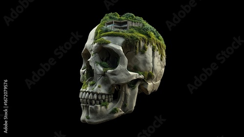 Mysterious House in Skull Island – Fantasy Landscape with Ocean Cliff