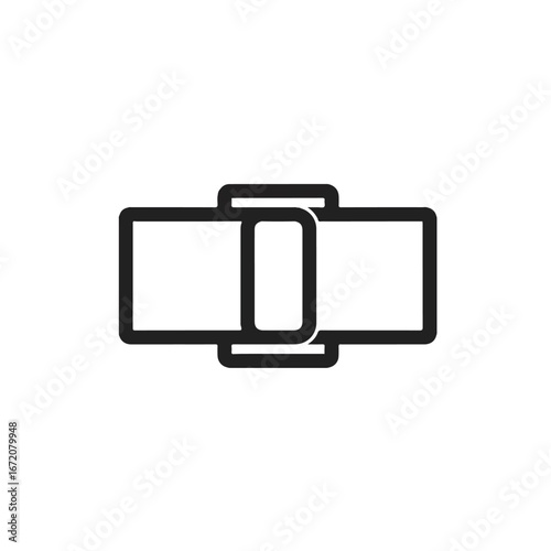 Simple black and white line drawing of a belt buckle isolated on a white backdrop, conveying minimalism and functionality.
