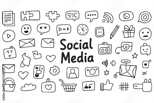 Hand drawn doodle social media icons and communication pack