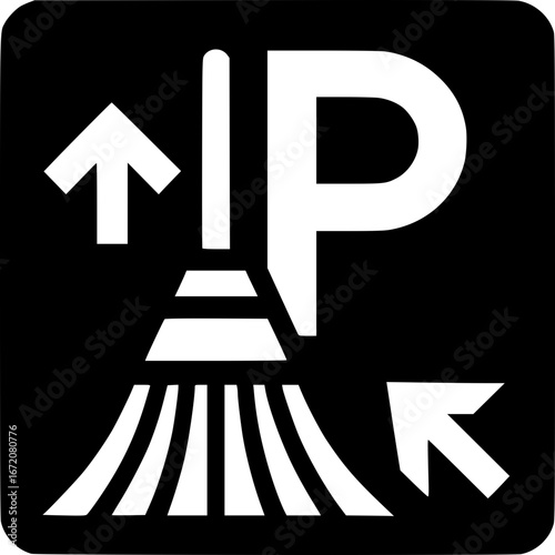 Sweeping Parking Area Symbol in Black and White