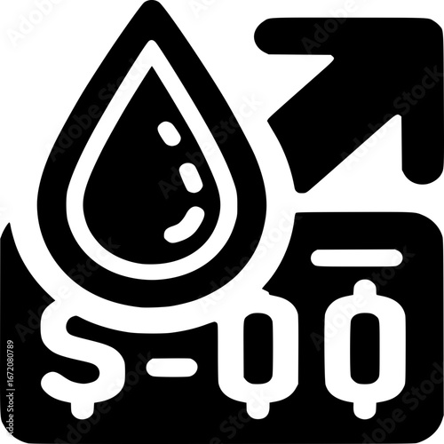 Monochrome icon illustrating the rising price of oil, a concept for financial market analysis, energy sector investment, and economic inflation impacting industry